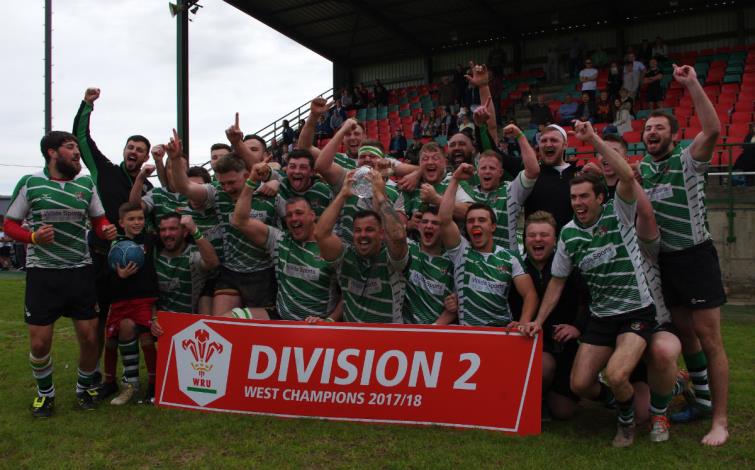 Whitland RFC celebrate winning the Division 2 West title